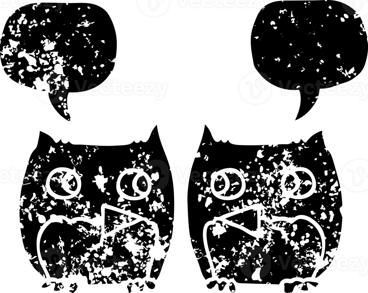 drawn cute speech bubble cartoon owls distressed icon png