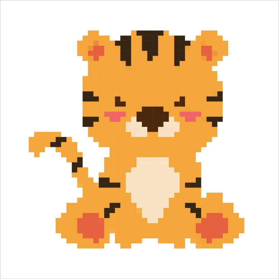 Pixel art animals icons Collection. 8 bit retro style illustration set of tiger, bear, fox, hippo giraffe,zebra,lion, elephant. Best for mobile game design, decoration, stickers. vector