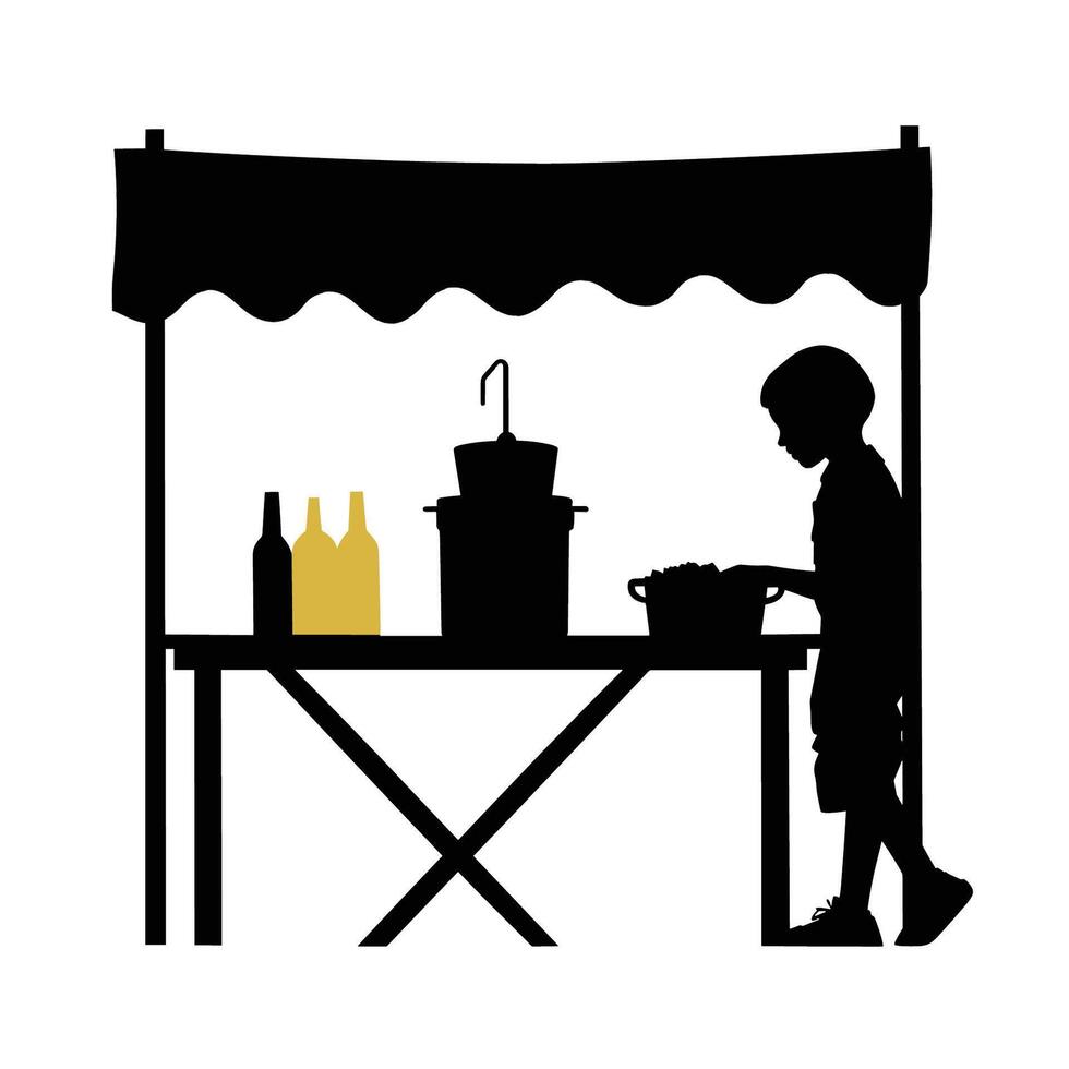 A kid has a lemonade stand silhouettes isolated vector