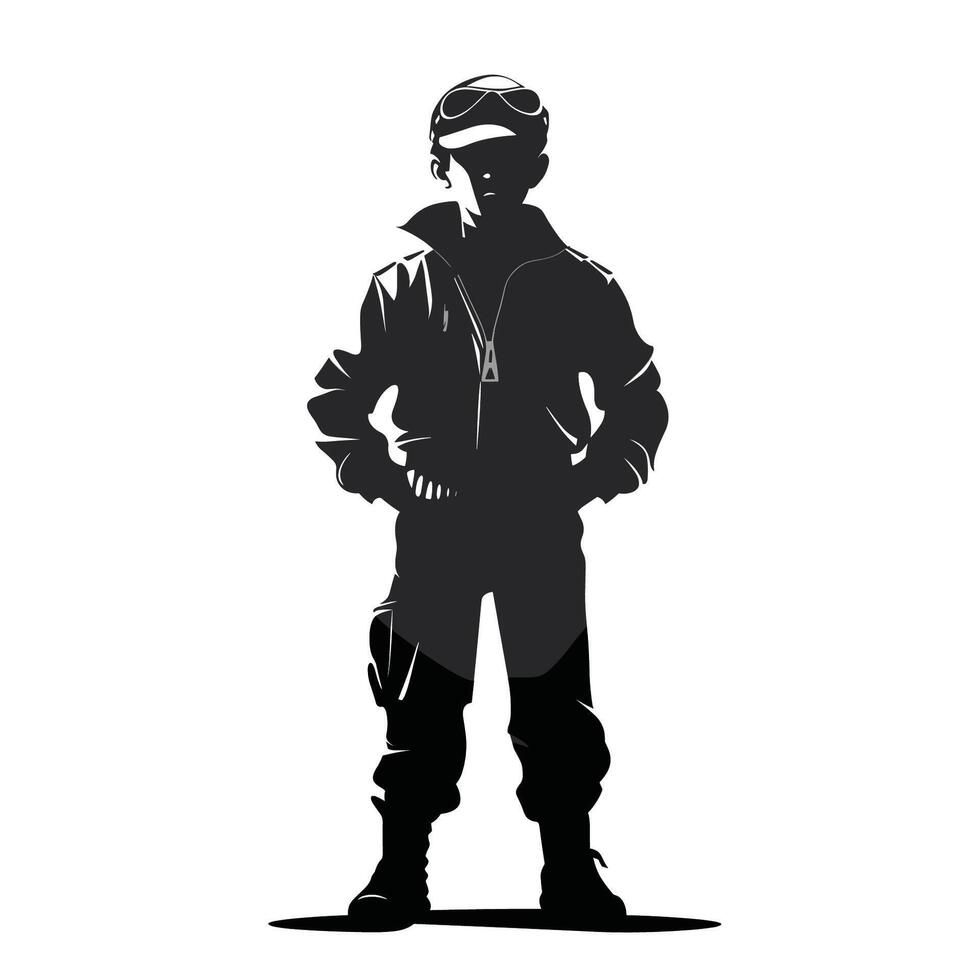 Adventurous Pilot Silhouette in Full Gear vector