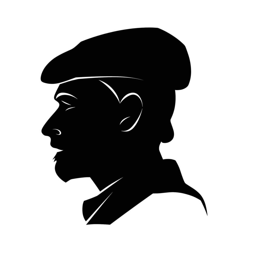 Man with beret hat silhouette isolated vector