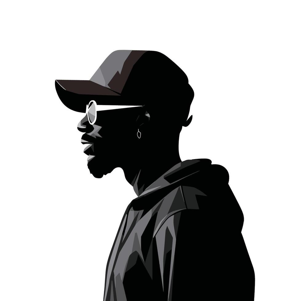Young man wearing bucket hat silhouette isolated vector