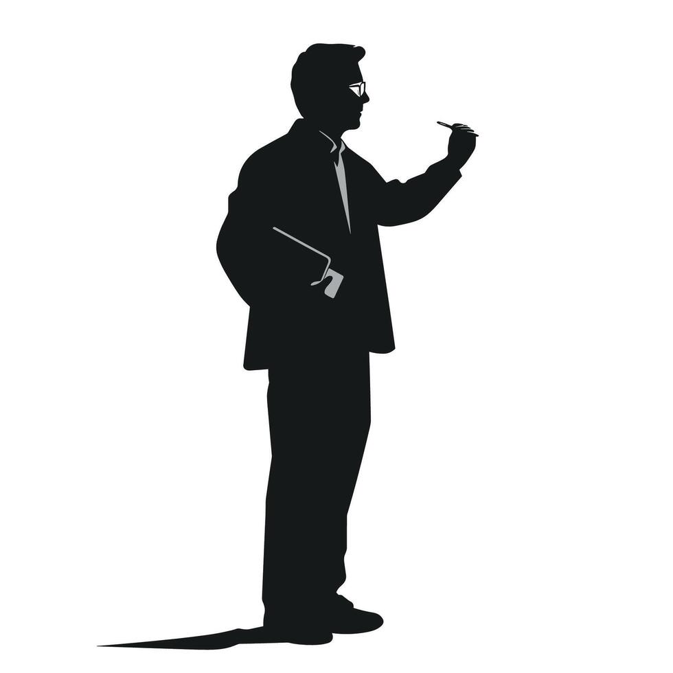 Professional Man with Glasses Silhouette Holding Pen vector