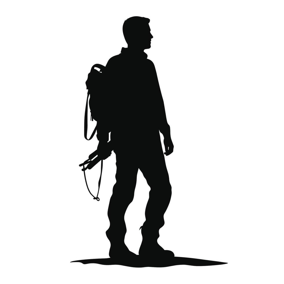 Man with Backpack Hiking Silhouette vector