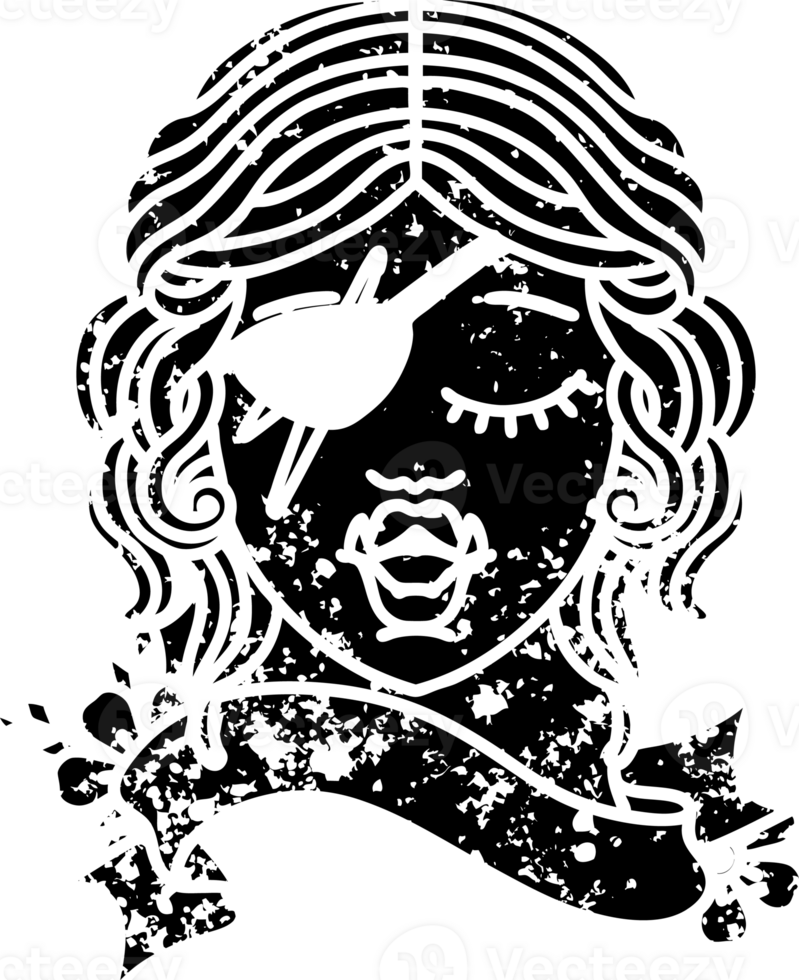 Black and White Tattoo linework Style orc rogue character face distressed icon png
