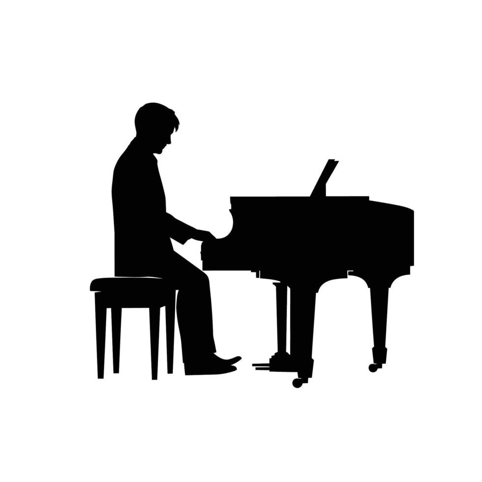 Man Playing Grand Piano Silhouette vector