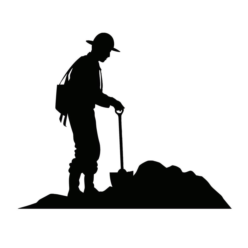 Adventurous Hiker Digging Silhouette vector