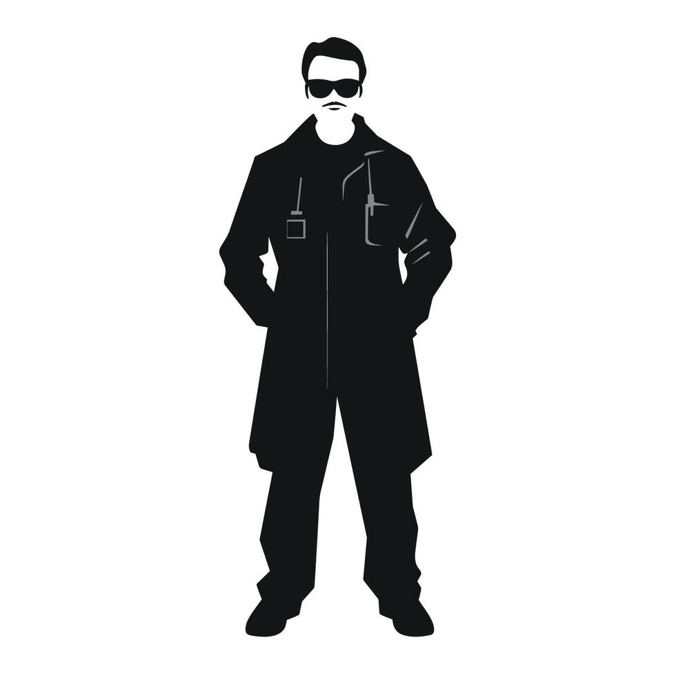 Modern Man in Stylish Coat and Sunglasses Silhouette vector