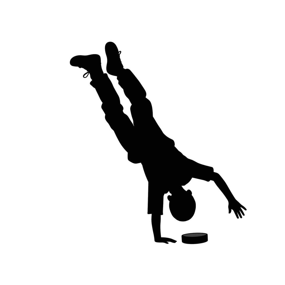 A kid does a cartwheel black silhouettes isolated vector