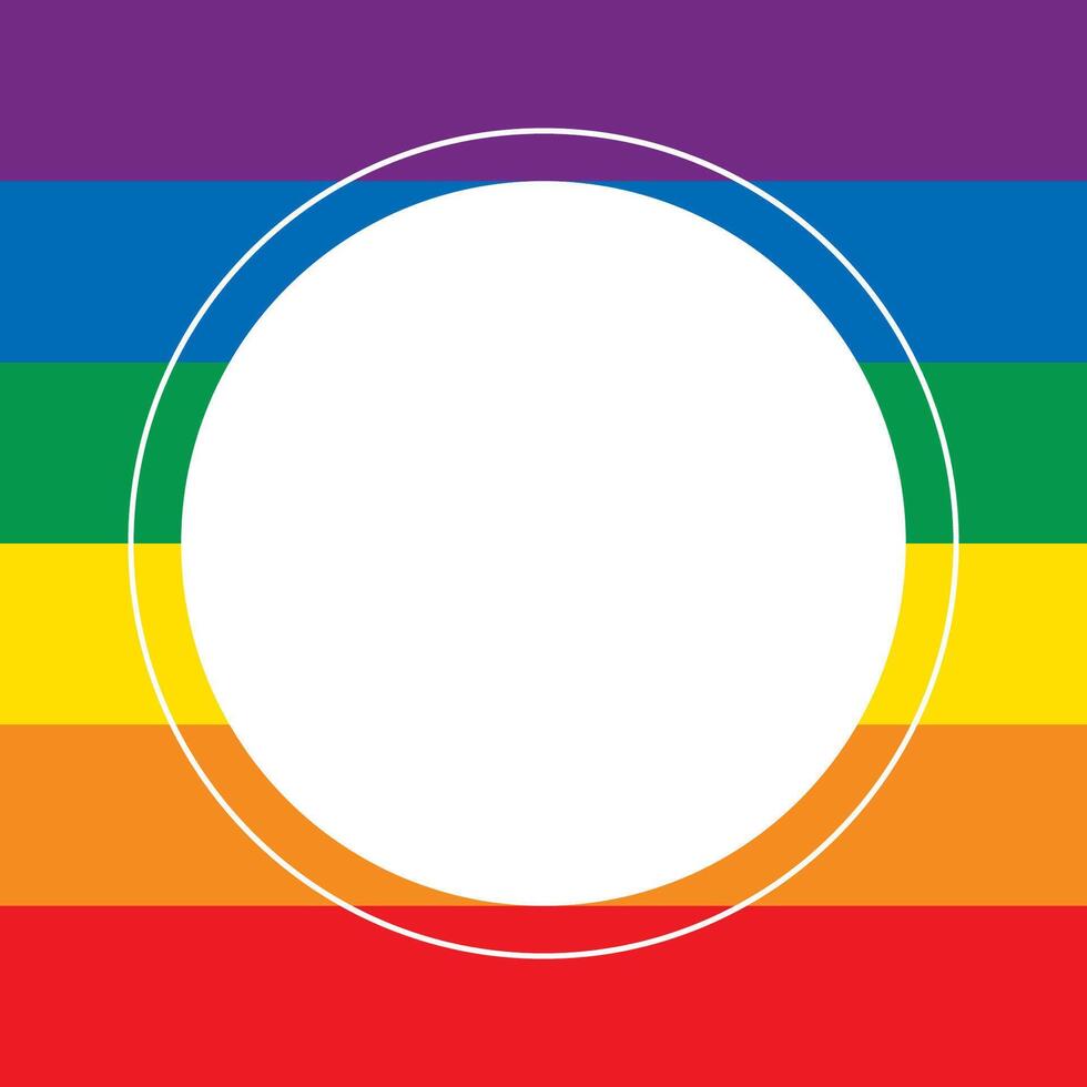 Square rainbow background white circle frame in the center copy space. Gay pride month illustration vector