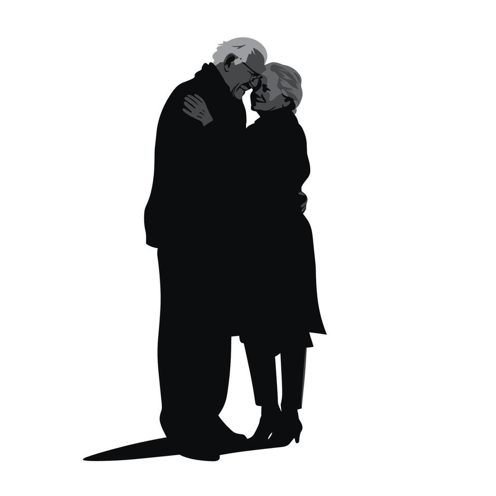 Elderly couple hugging silhouette design isolated on white background. Person silhouette on white background. vector