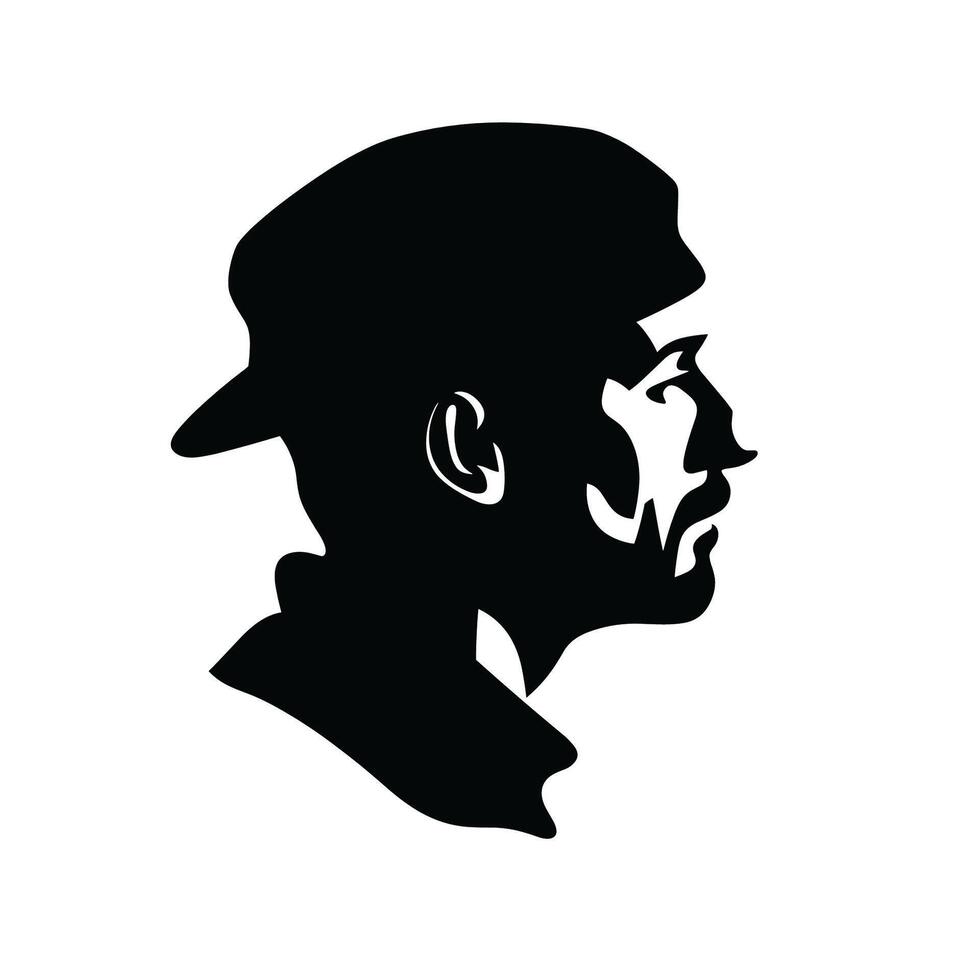 Man with beret hat silhouette isolated vector