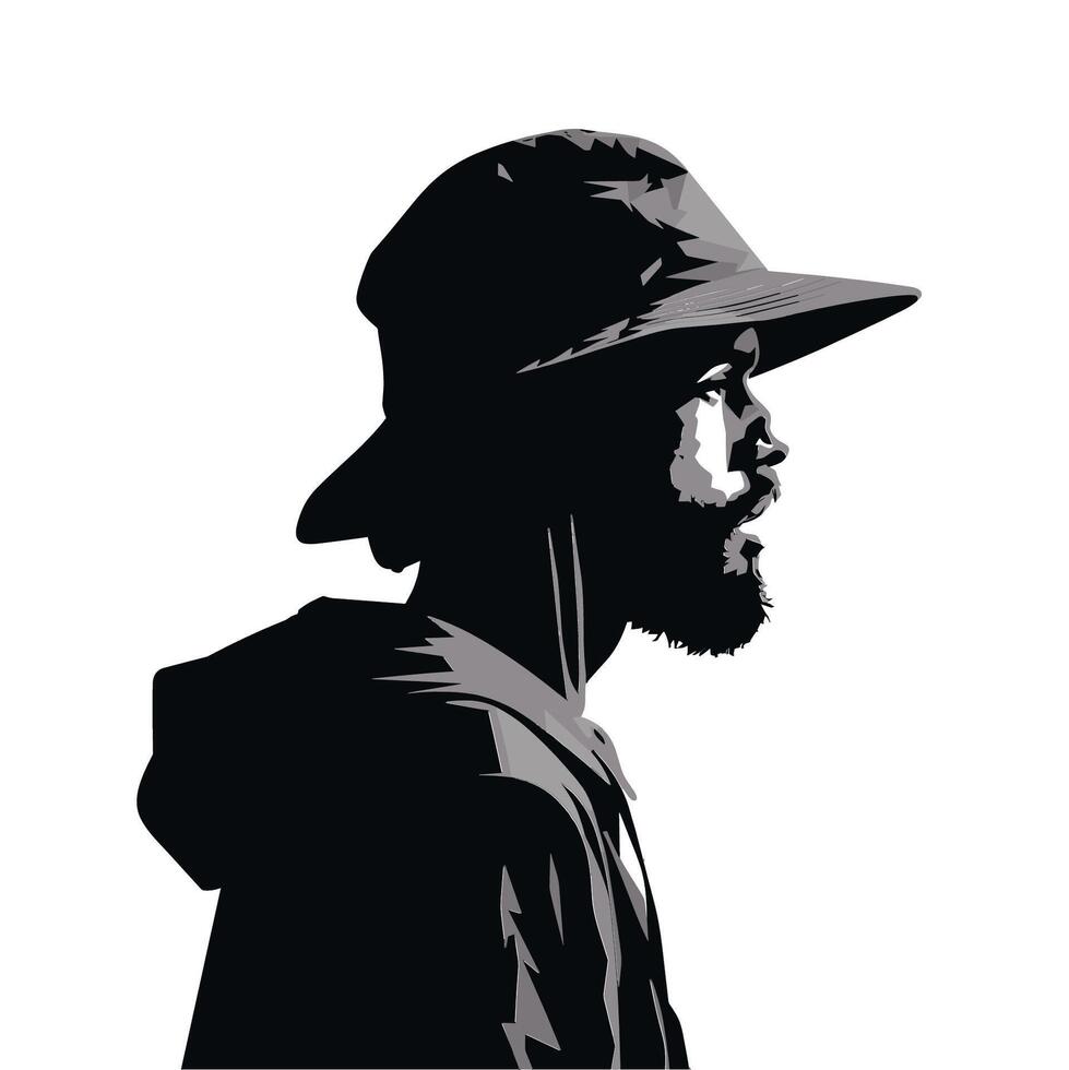 Young man wearing bucket hat silhouette isolated vector