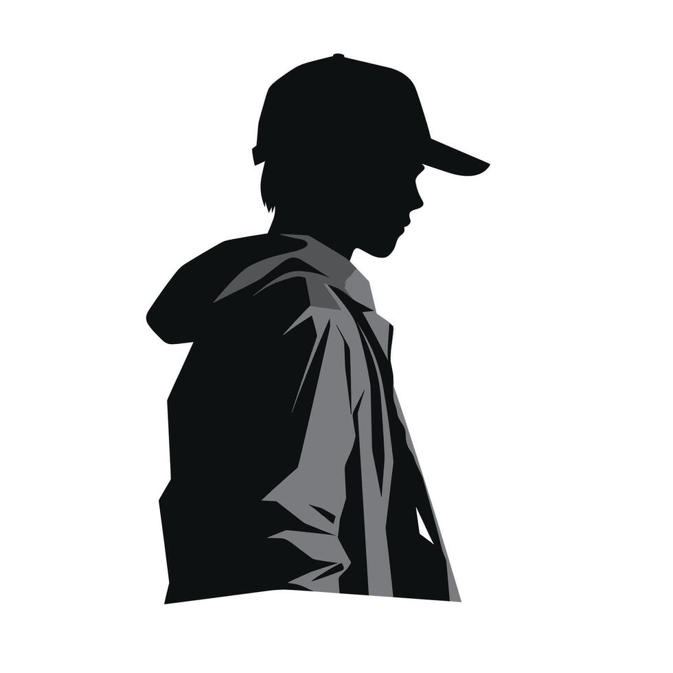 Man with bucket hat silhouette isolated vector