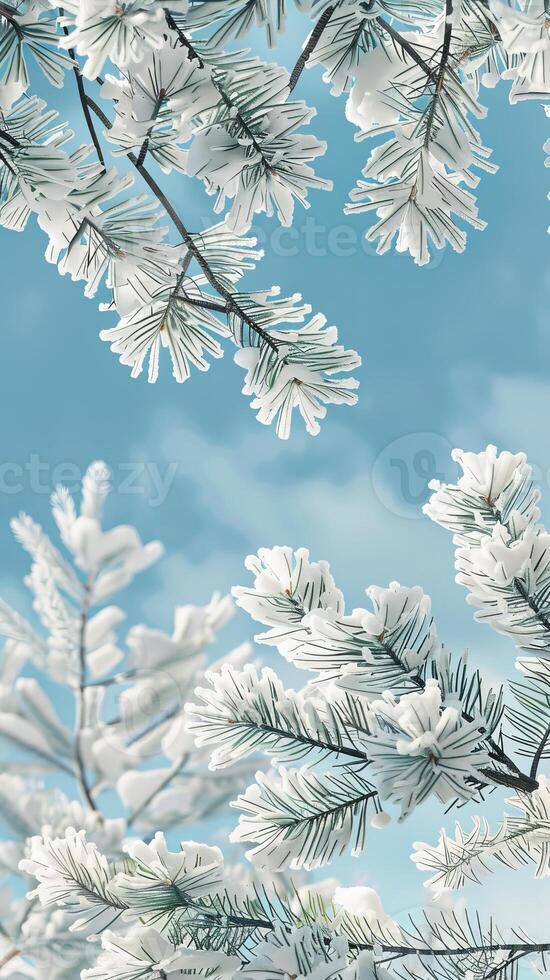 Beautiful winter landscape, snow and fir trees, realistic photo