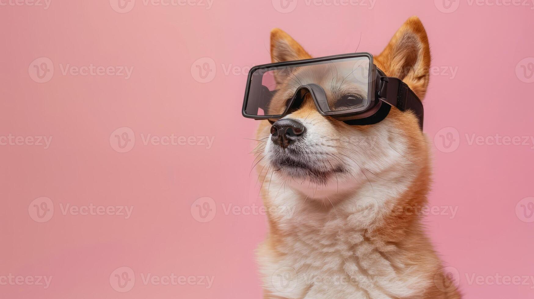 Akita Inu dog with 3d VR glasses on the isolated background photo