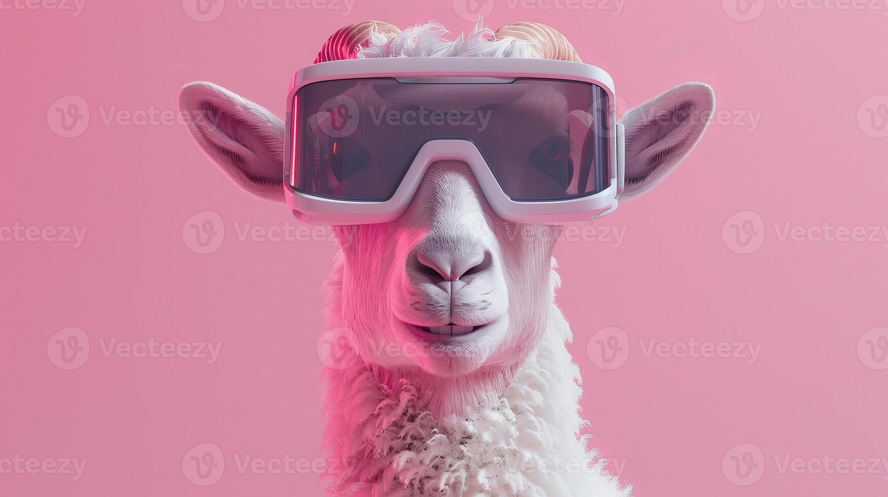 Sheep with 3d VR glasses on the isolated background photo