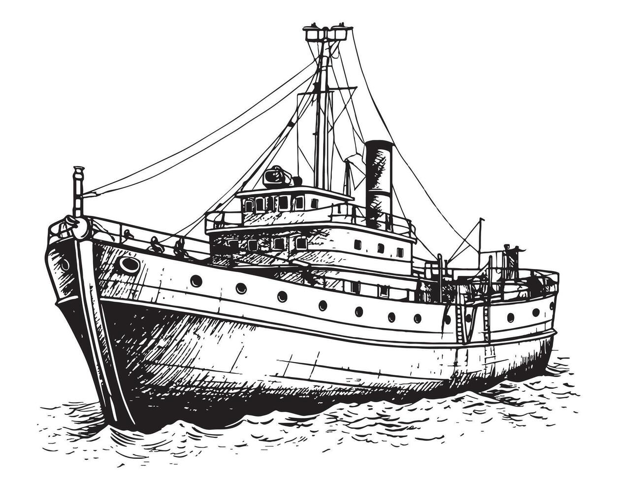 Retro ship sketch hand drawn nautical theme illustration vector