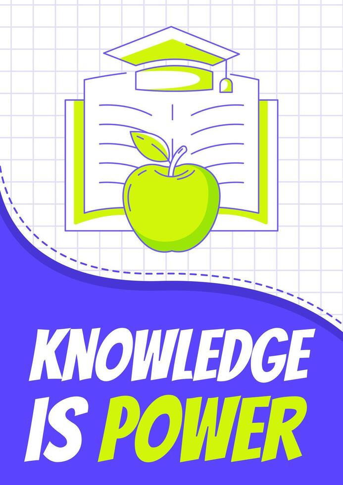 Open book with academic cap, green apple. Knowledge is power, back to school, education, learning concept. Minimalist poster, a4 format. For banner, cover, web. Checkered background vector
