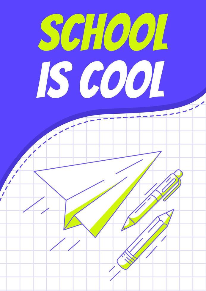 Paper airplane, school supplies, pen and pencil. Back to school, education, learning concept. Minimalist poster, a4 format. For banner, cover, web. Checkered background vector