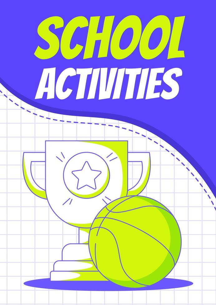 School sport activities, goblet with basketball. Back to school, education, learning concept. Minimalist poster, a4 format. For banner, cover, web. Checkered background vector