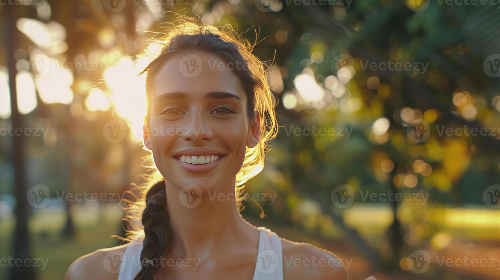 Portrait of a woman running in the park in the morning photo