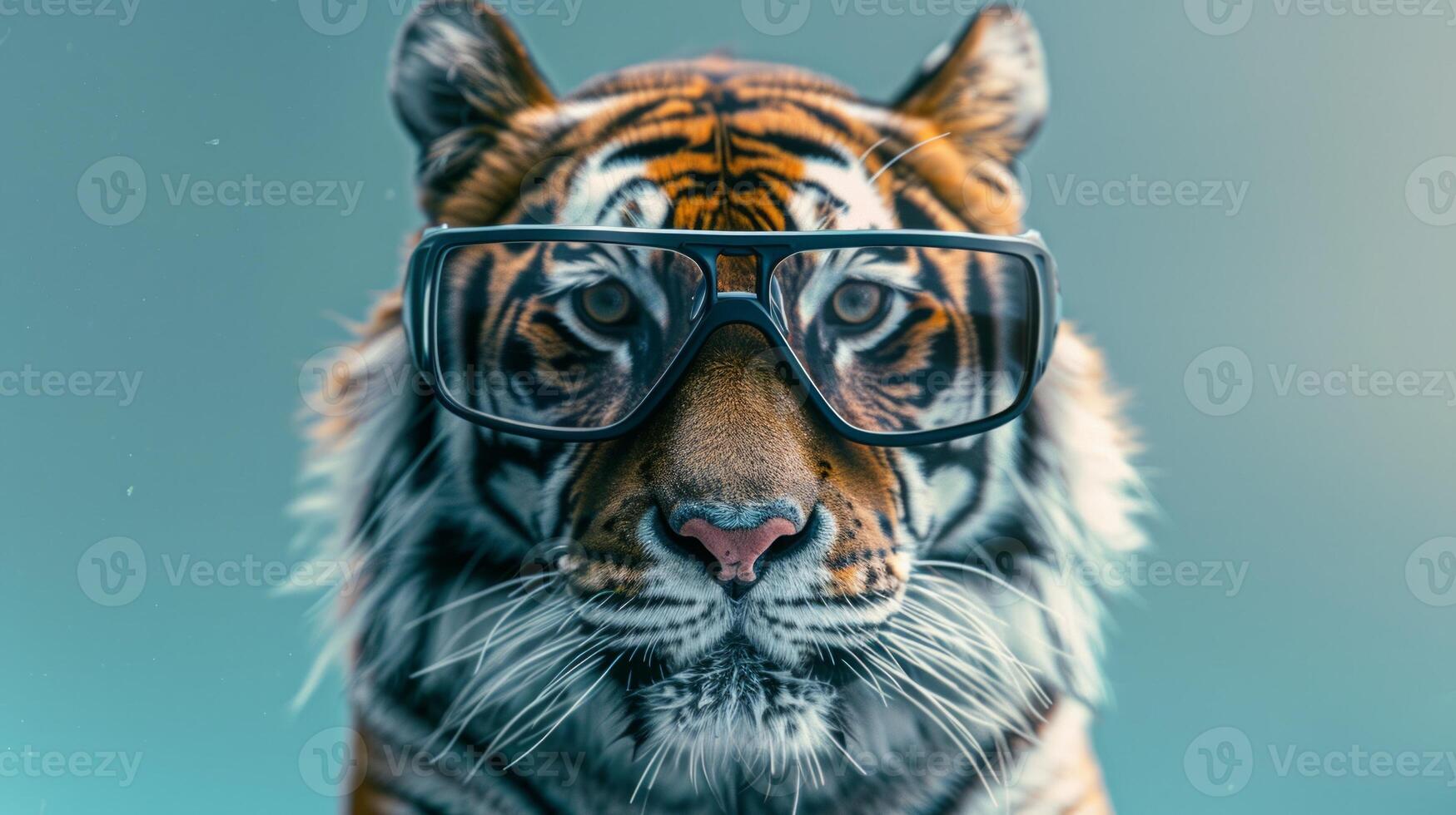 Tiger with 3d VR glasses on the isolated background photo