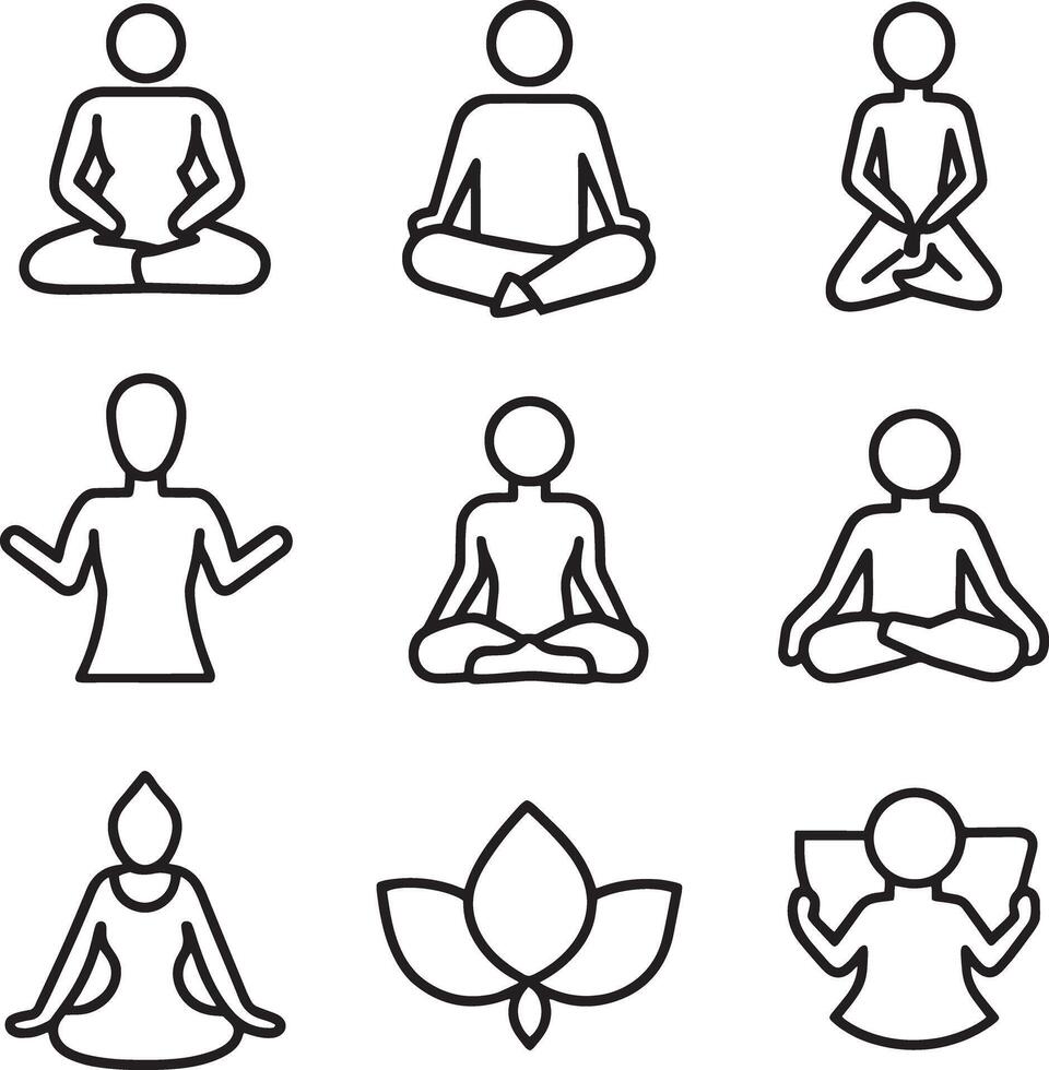 set of yoga silhouettes illustration on white background vector
