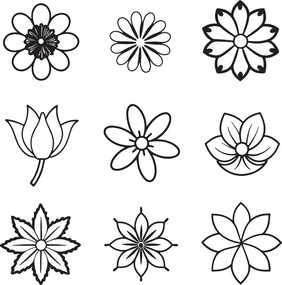 set of flowers outline illustration on white background vector