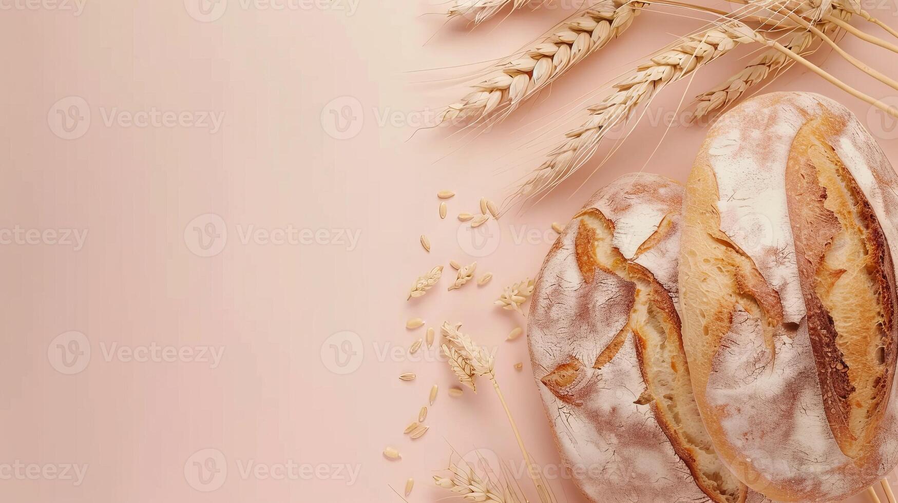 Top view background with a variety of bakery products and bread photo
