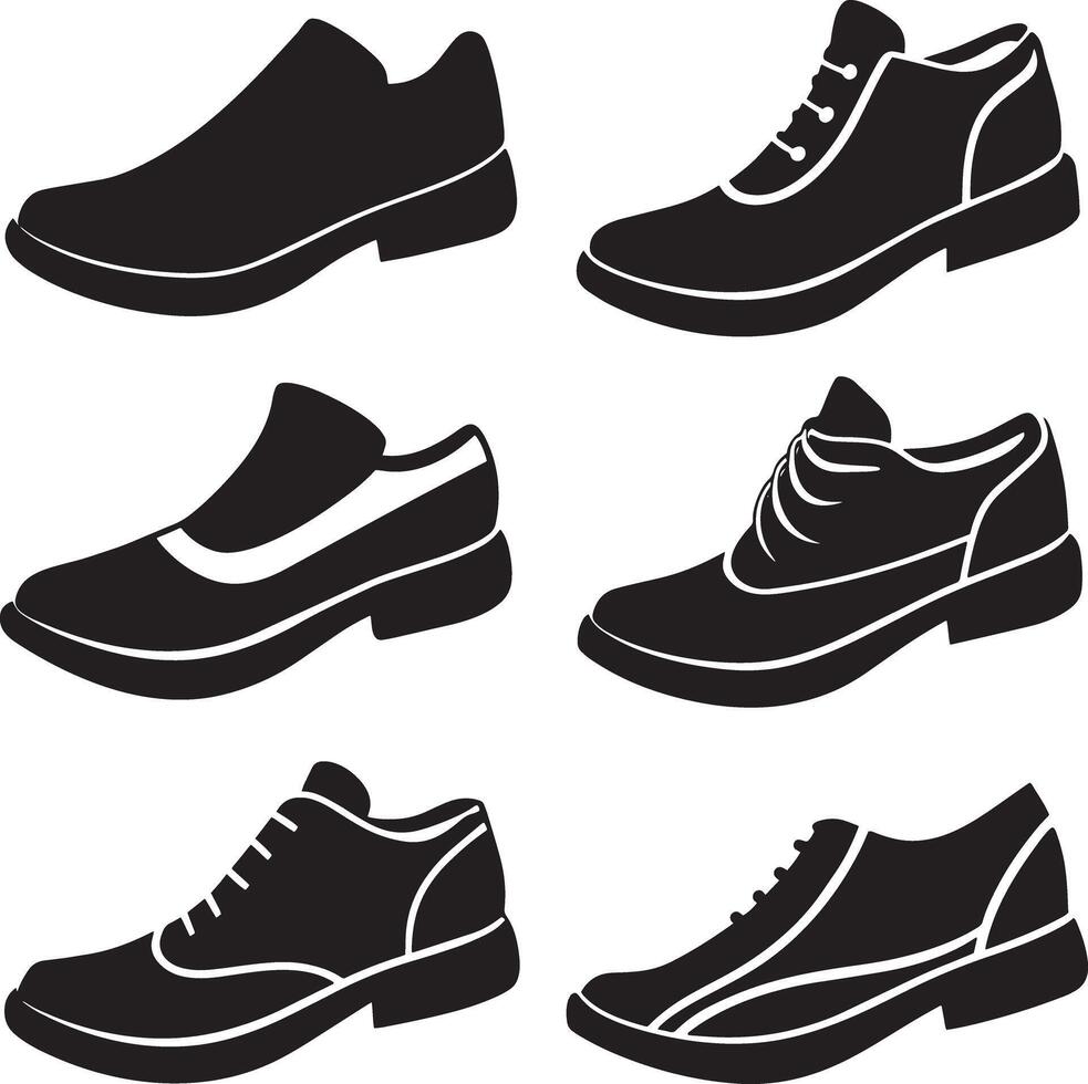 set of shoes silhouette illustration on white background vector