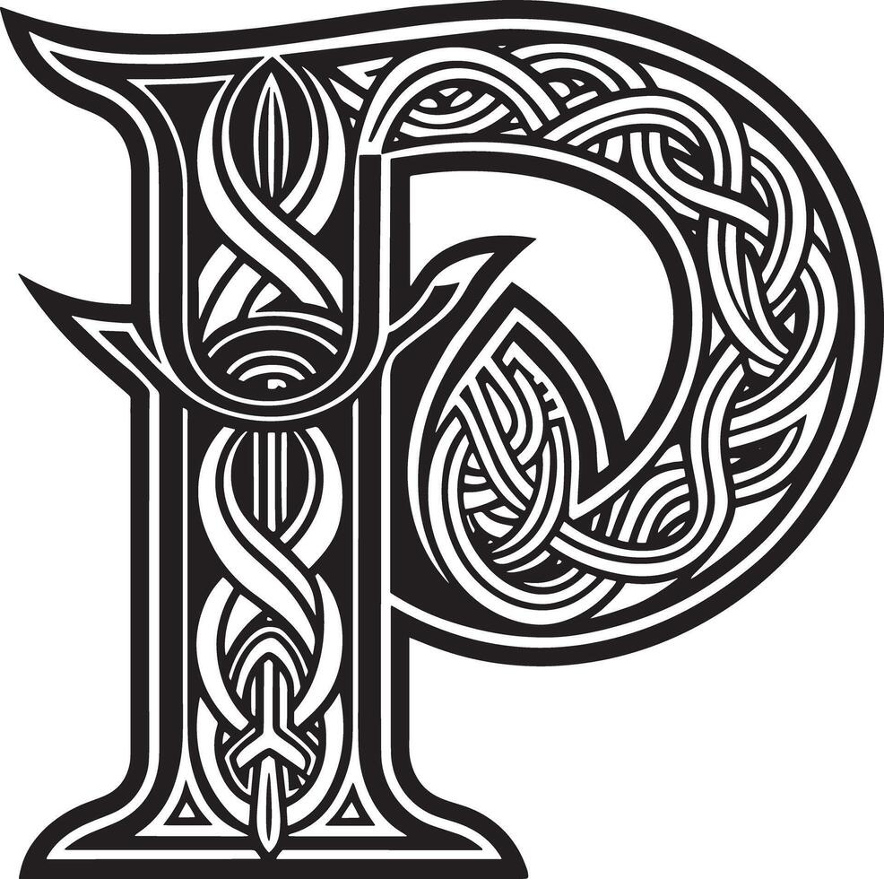 Letter with celtic ornament isolated on white background vector