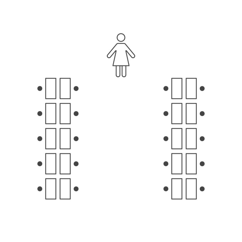 Teams style of seating arrangements line icon. Plan of seats in classroom or seminar. Scheme, blueprint, architectural plan. Illustration vector