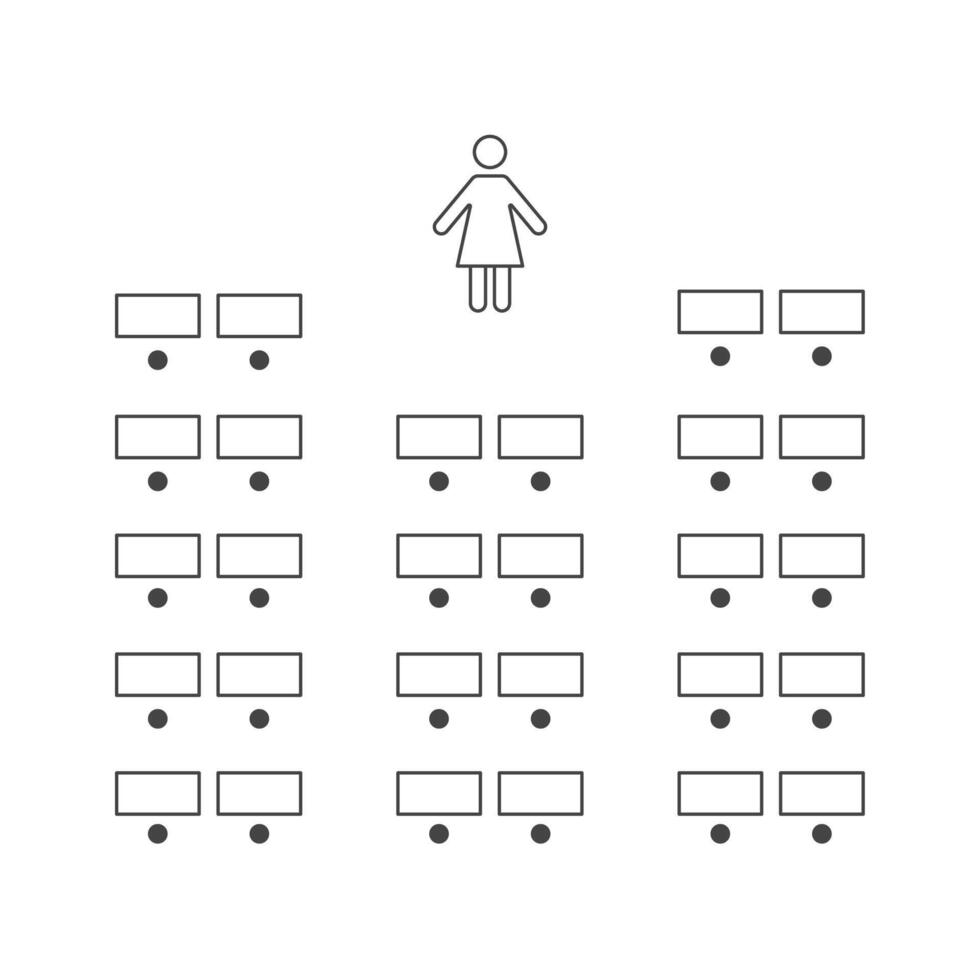 Pair seating arrangements line icon. Plan of seats in classroom, seminar or cinema. Scheme, blueprint, architectural plan. llustration vector