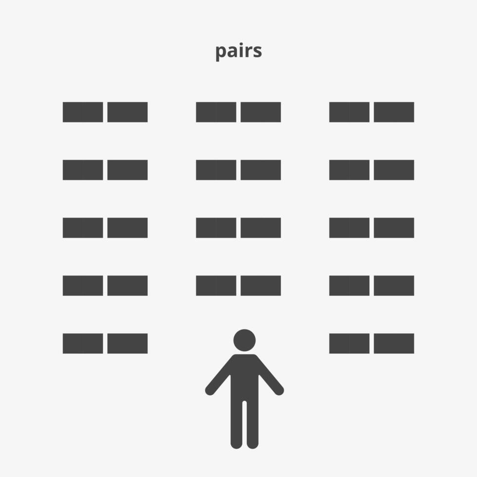 Pair seating arrangements icon. Plan of seats in classroom, seminar or cinema. Scheme, blueprint, architectural plan. illustration vector