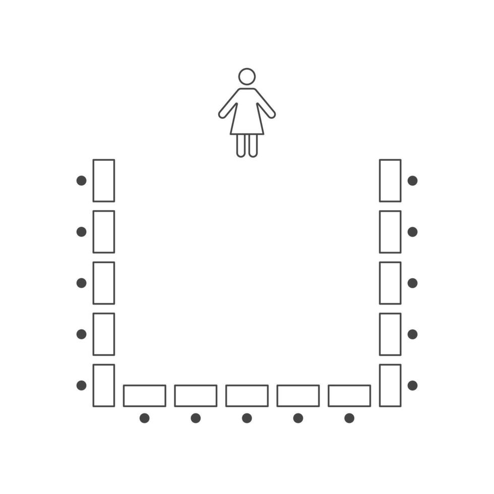 Horseshoe seating arrangements line icon. Plan of seats in classroom, seminar or banquet. Scheme, blueprint, architectural plan. illustration vector
