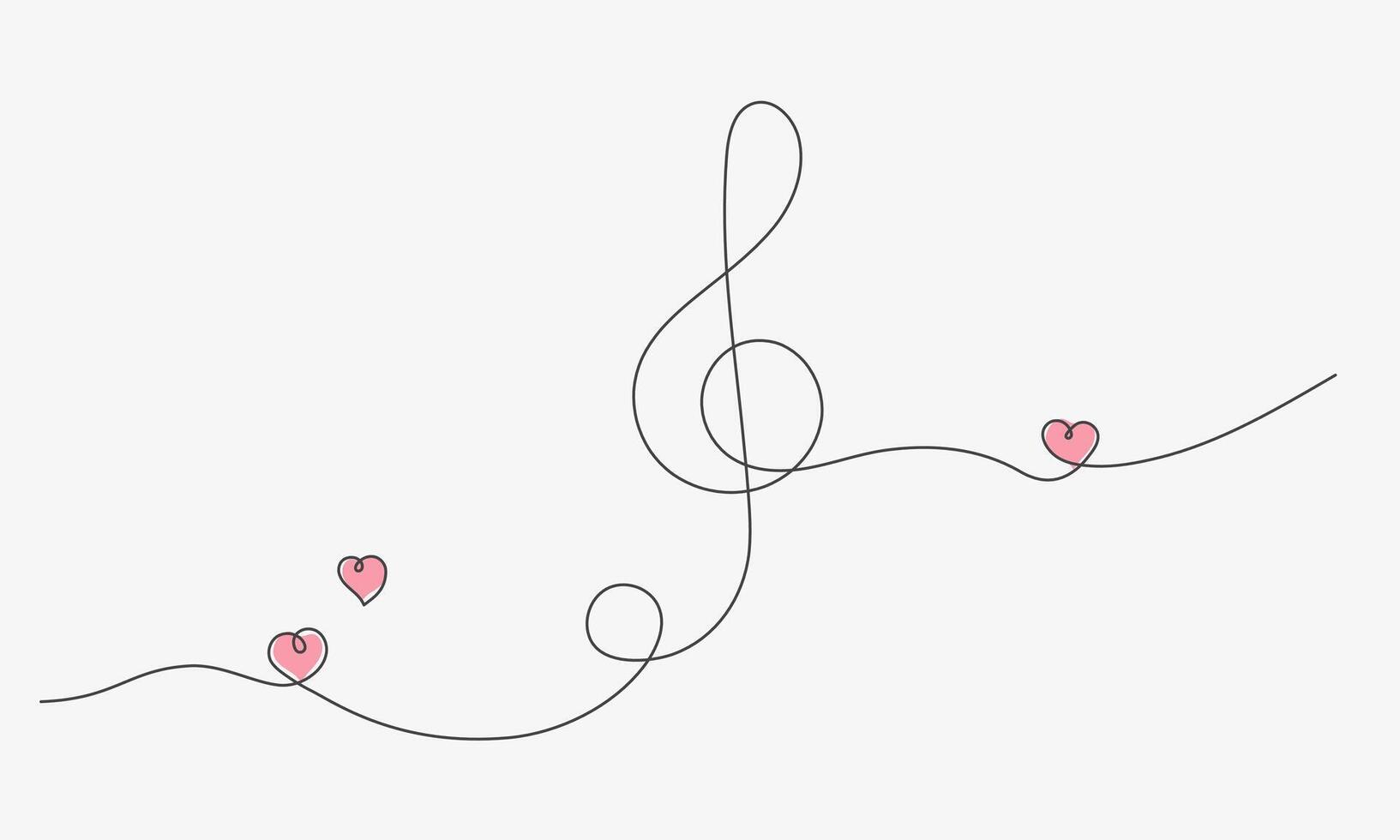 Love music one line sketch. Treble clef thin line icon. Illustration vector