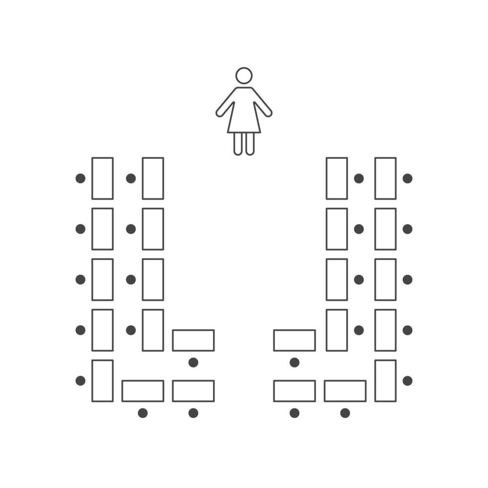 Modified double horseshoe seating arrangements line icon. Plan of seats in classroom, seminar or banquet. Scheme, blueprint, architectural plan. illustration vector