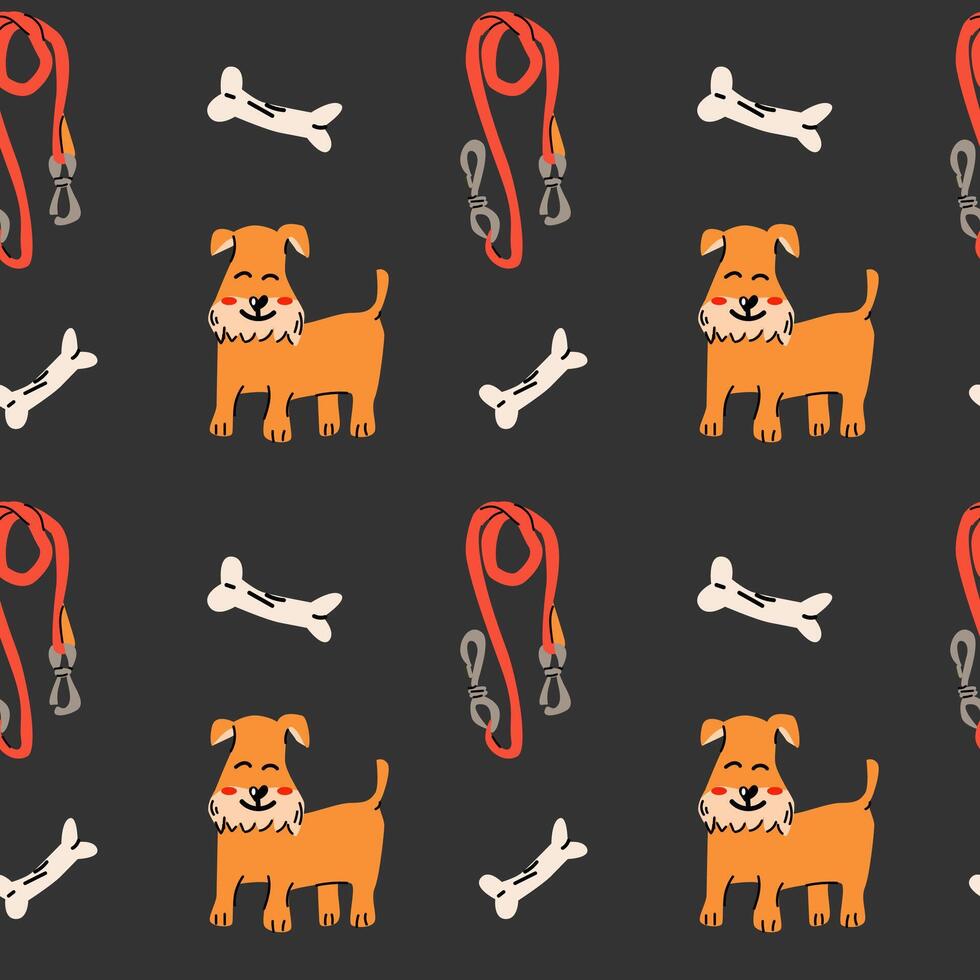 Seamless pattern with dog and supplies, illustration vector