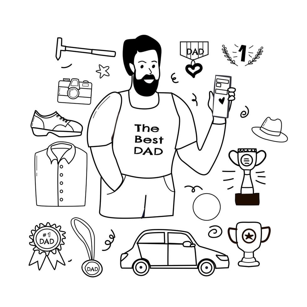 happy fathers day elements doodle design, celebration accessories vector