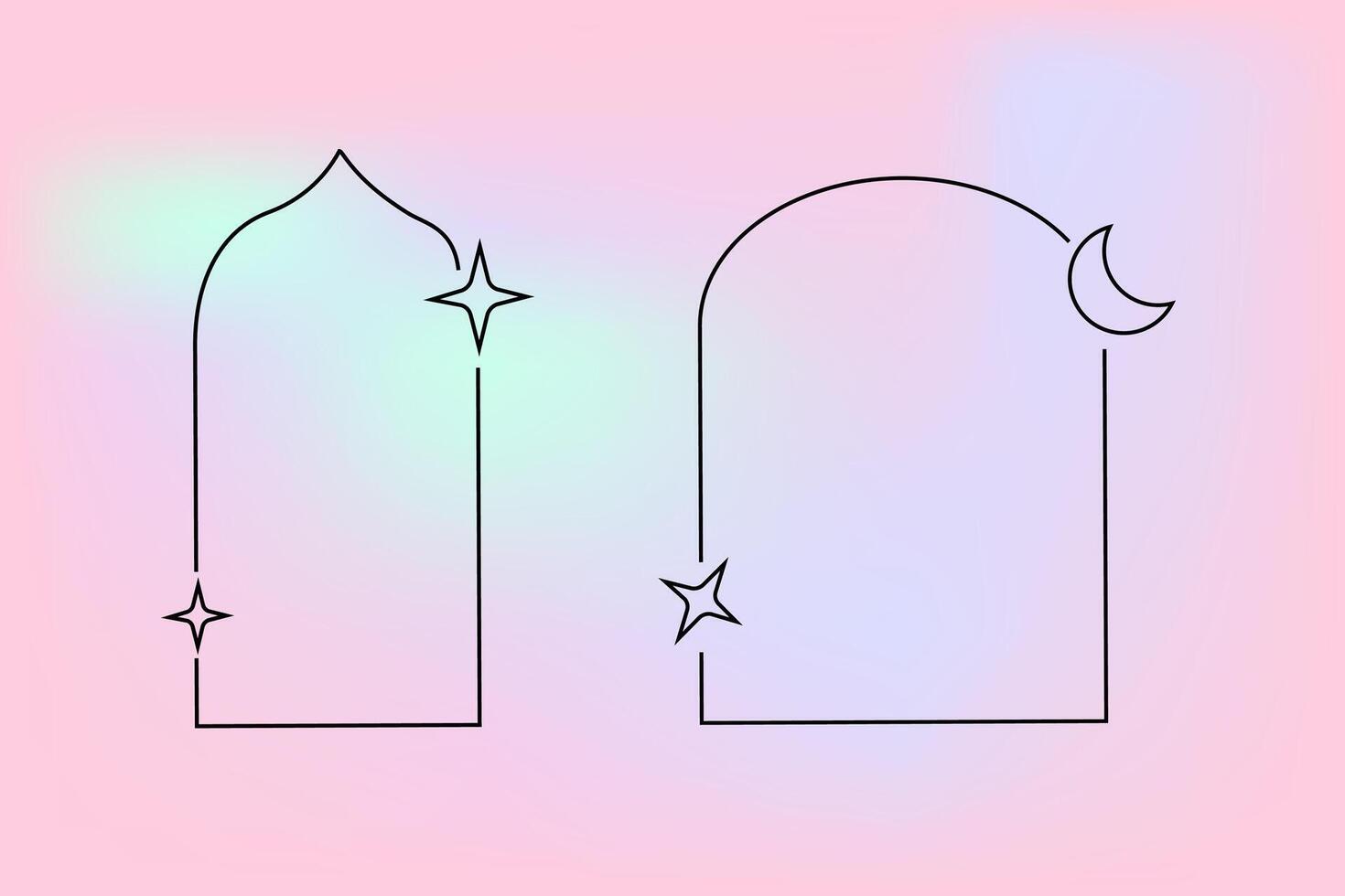 y2k retro elements set, 90s or 2000s elements of arch and stars, shapes in minimalistic islamic style vector