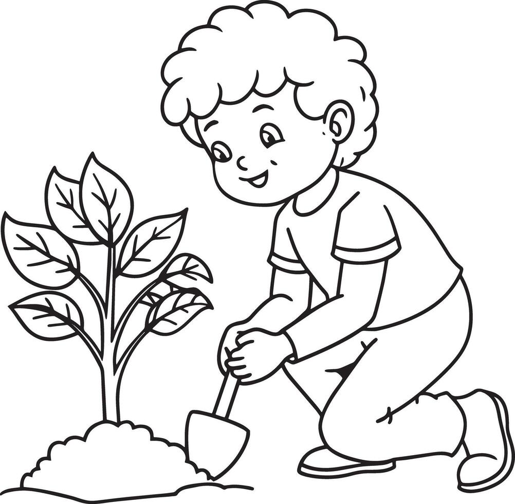 child planting a tree isolated on white background 45342835 Vector Art ...