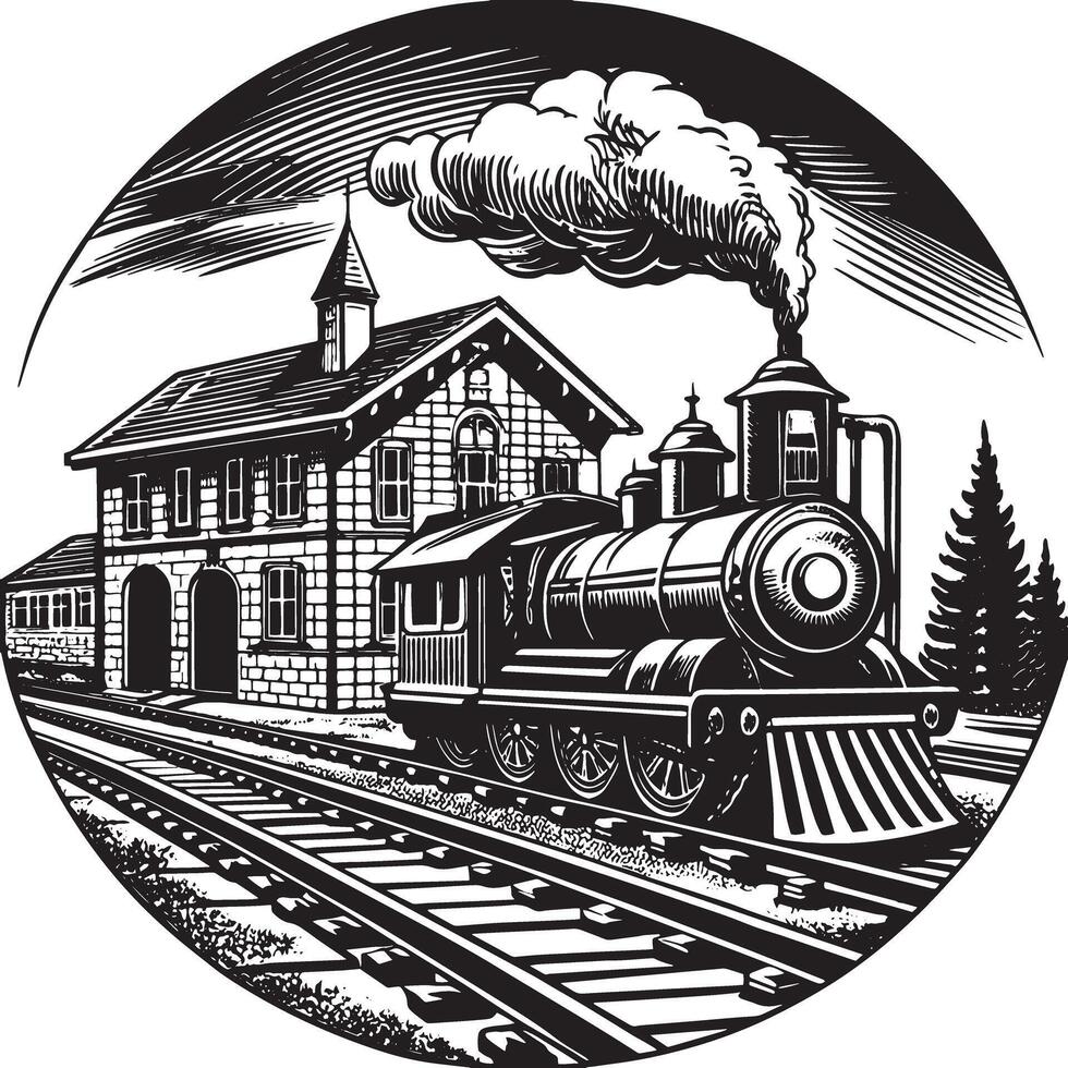 steam locomotive with a train illustration on white background vector