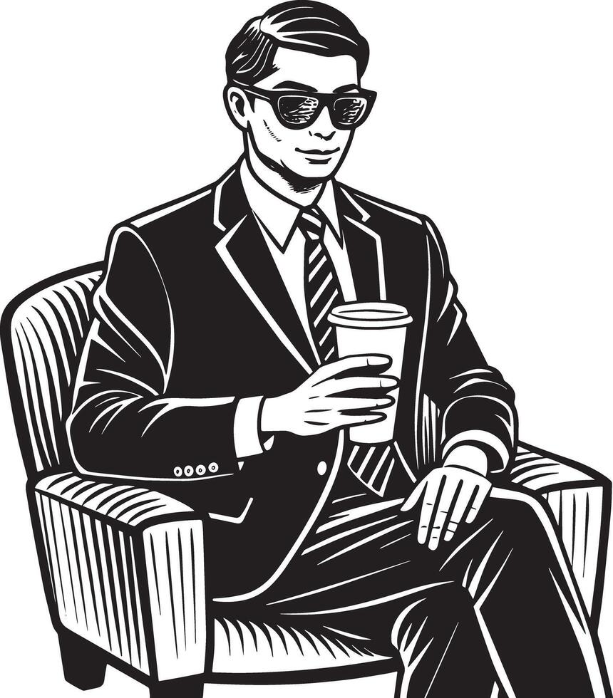 person with a cup of coffee isolated on white backgound vector