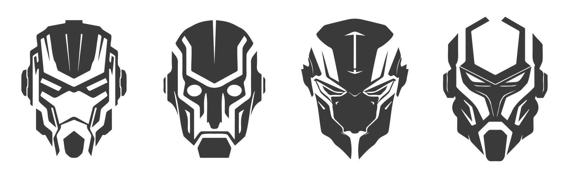 set of black design of robot heads vector