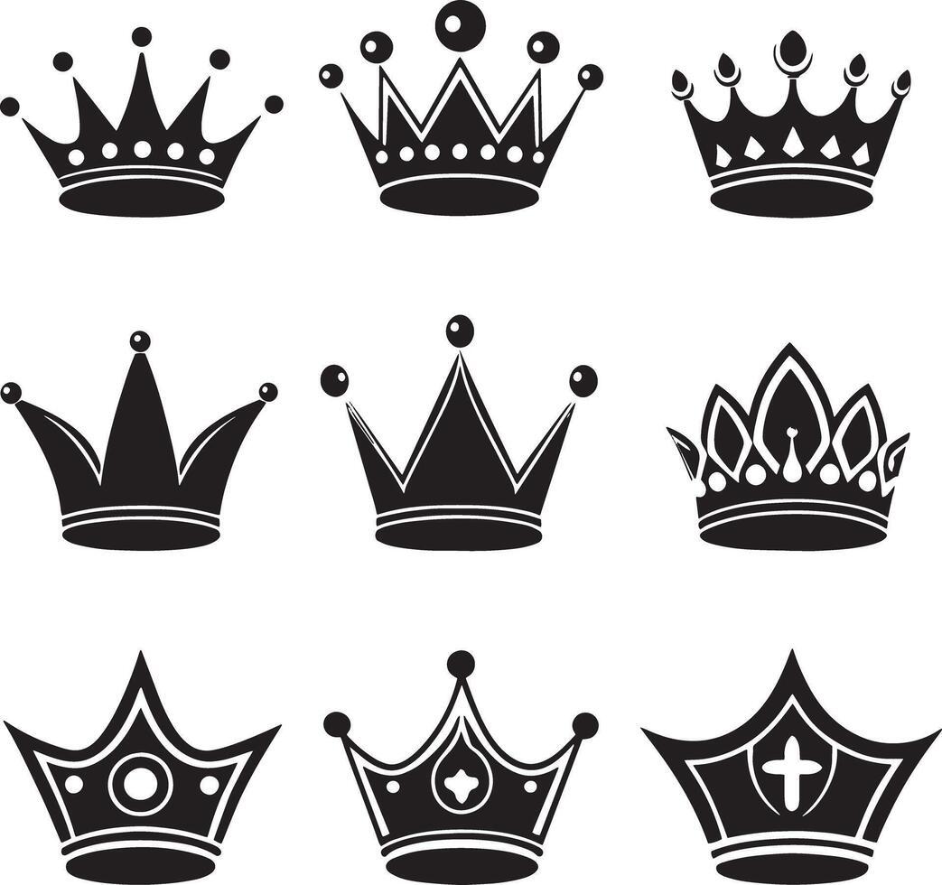 set of crowns illustration isolated on white background vector