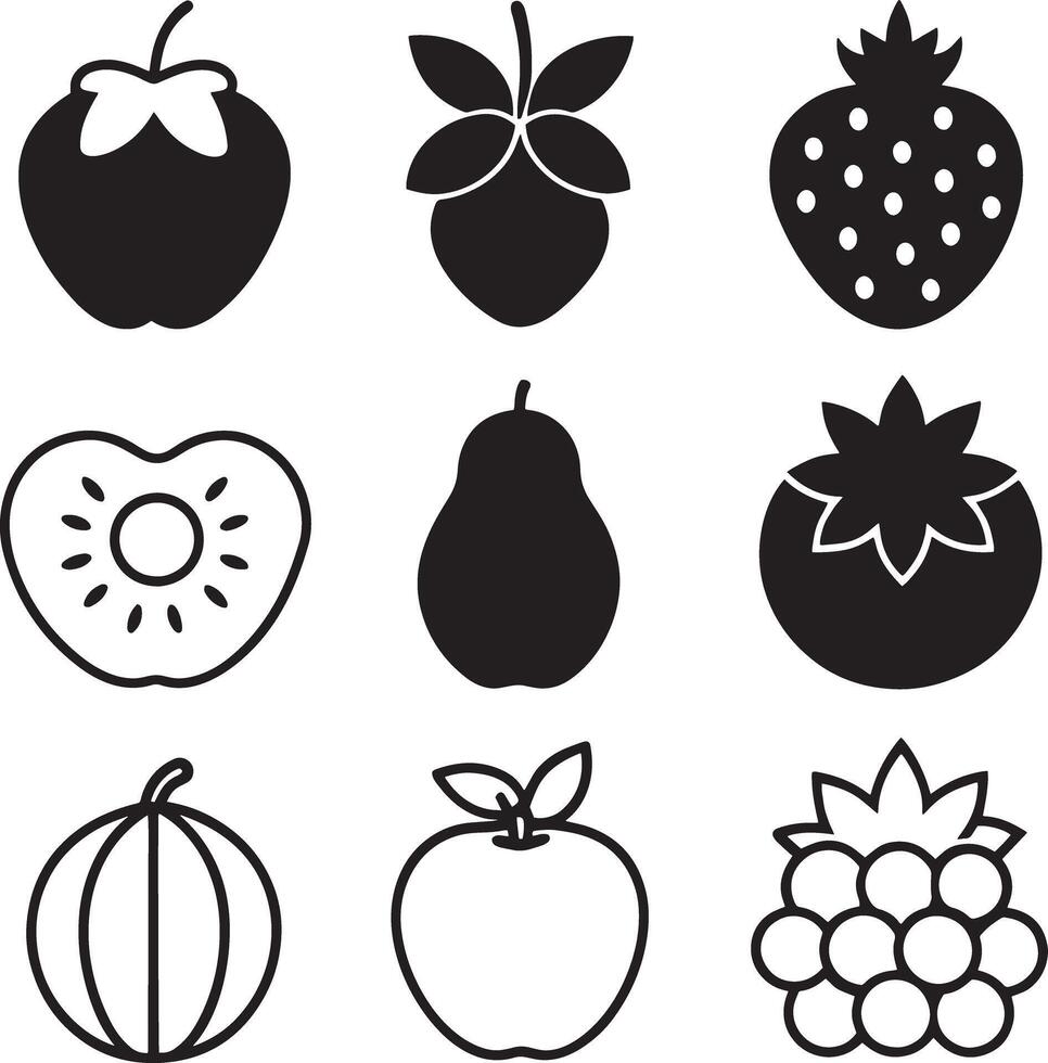 set of fruits and berries illustration isolated in white background vector