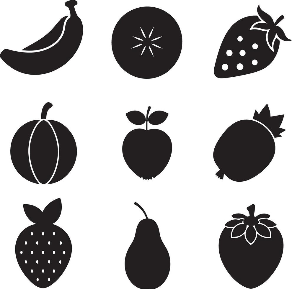 set of fruits and berries illustration isolated white background vector