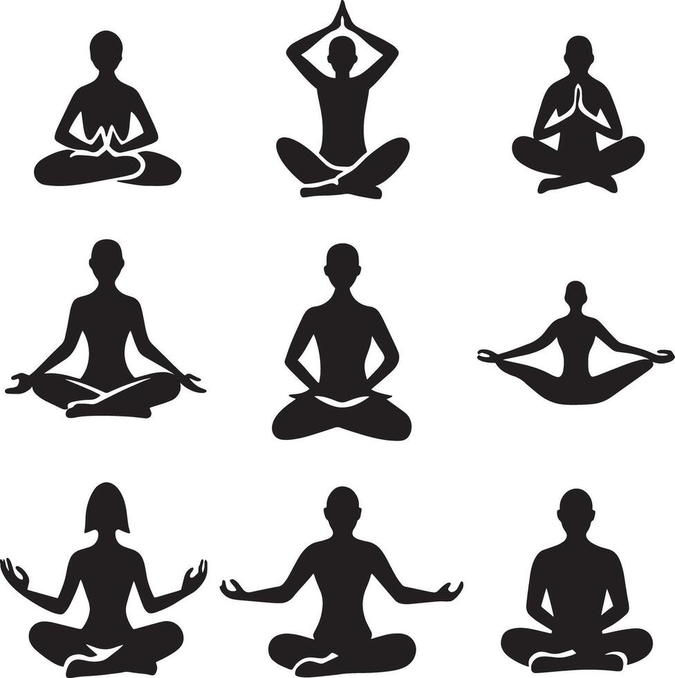 set of yoga silhouettes illustration on white background vector