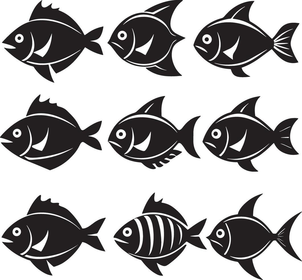 set of fish silhouette illustration isolated white background vector